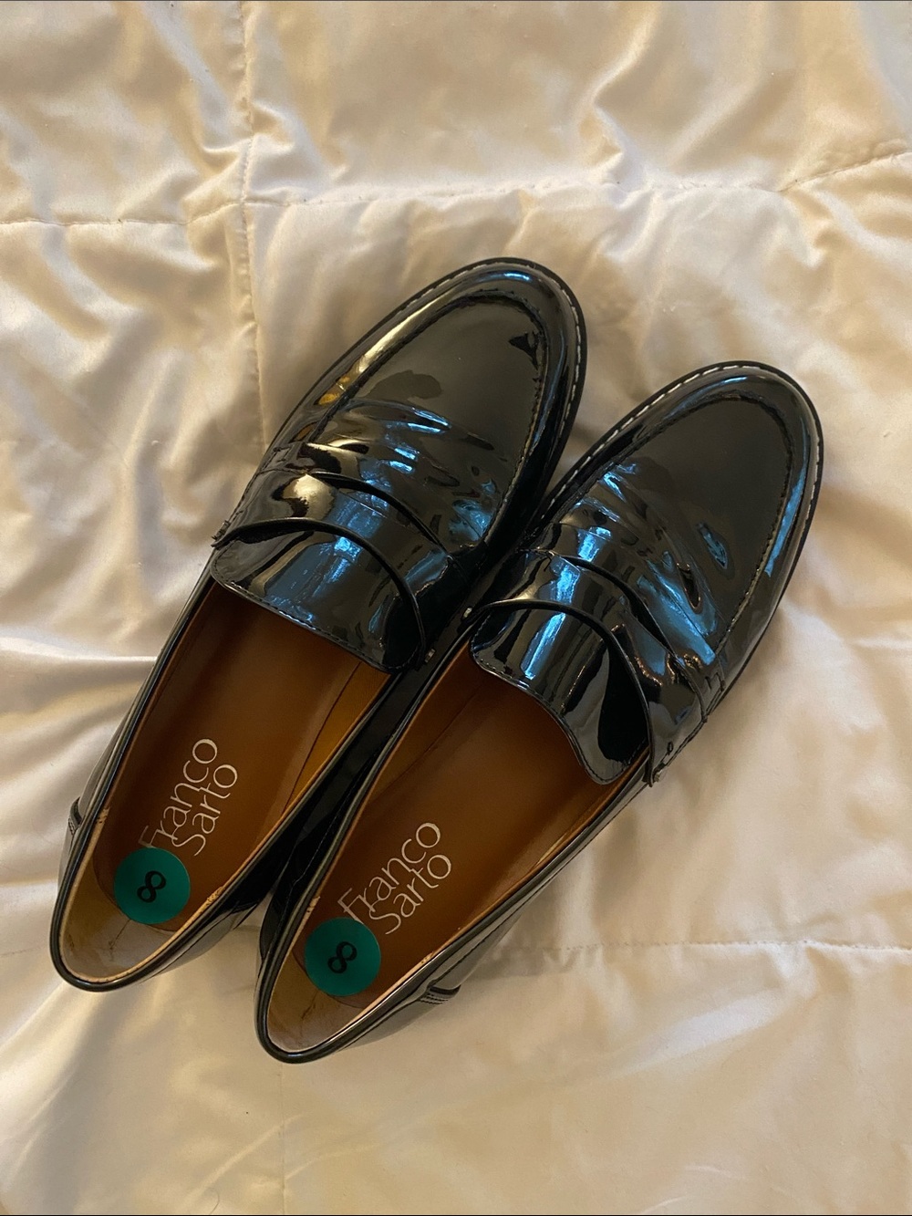 Franco Sarto Glossy Black Patent Penny Loafers